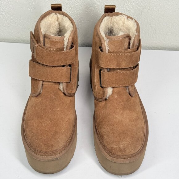 UGG Neumel Platform Chukka Boots Suede Strap Chestnut Tan Plush Lined Size 8 - Picture 2 of 8